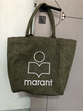 Isabel Marant Olive Green Canvas Logo Tote